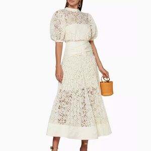 Self-Portrait Floral Lace Short Sleeve Midi Dress in Ivory Women’s Size US 8